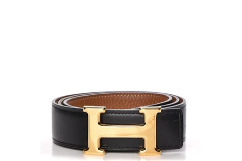 hermes constance h belt box togo 32mm noir/gold|HERMES Togo Box Reversible Polished Constance 32mm H Belt .